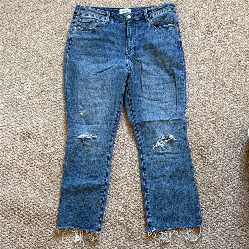 Pistola Blue Straight Leg Jeans with Frayed Hem